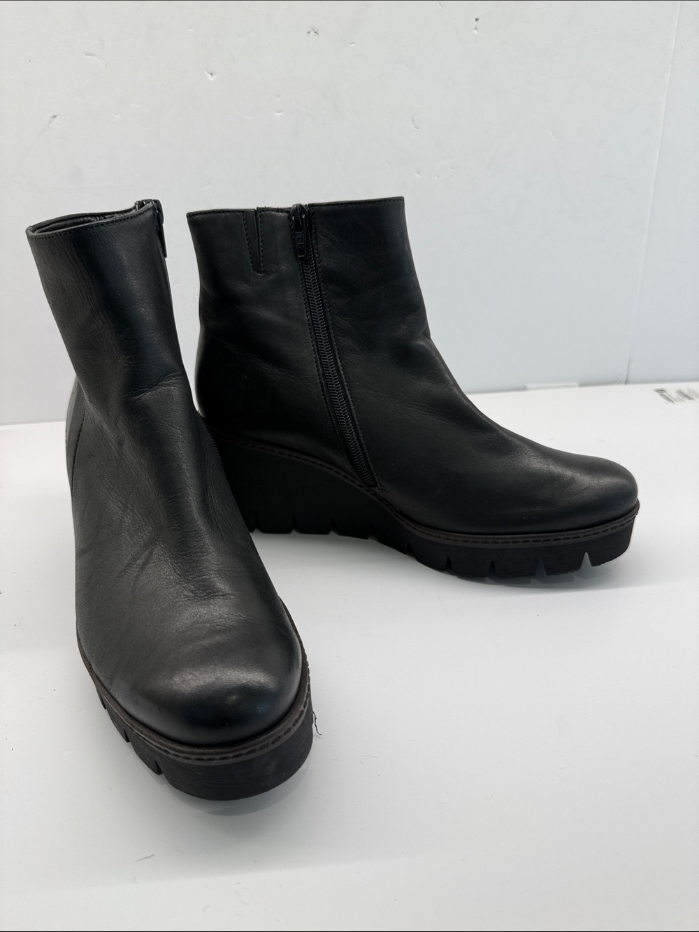 Gabor Black Leather Wedge Ankle Boots